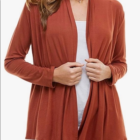 Sweaters - Azules Long sleeved cardigan in terra cotta color